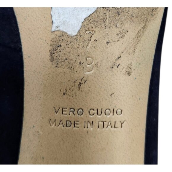 Kate Spade Navy Suede T-Strap Pumps Bow Crystal Accent Pointed Toe Heels 7BItaly - Picture 15 of 15